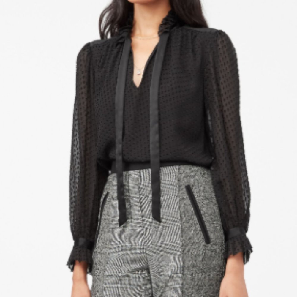 Rebecca Taylor Satin Dot Clip Top - Black